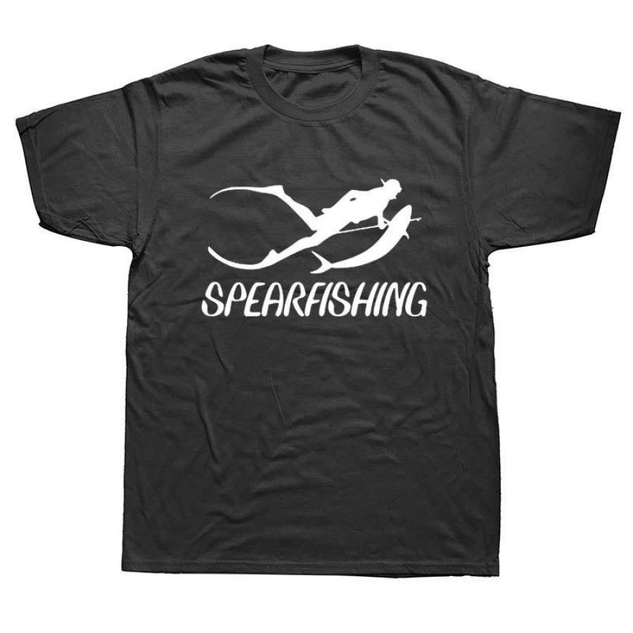 Funny Vintage Fishing Fisherman Spearfishing Print Men T Shirt Short Sleeve Casual Cotton O-Neck Tees Tops