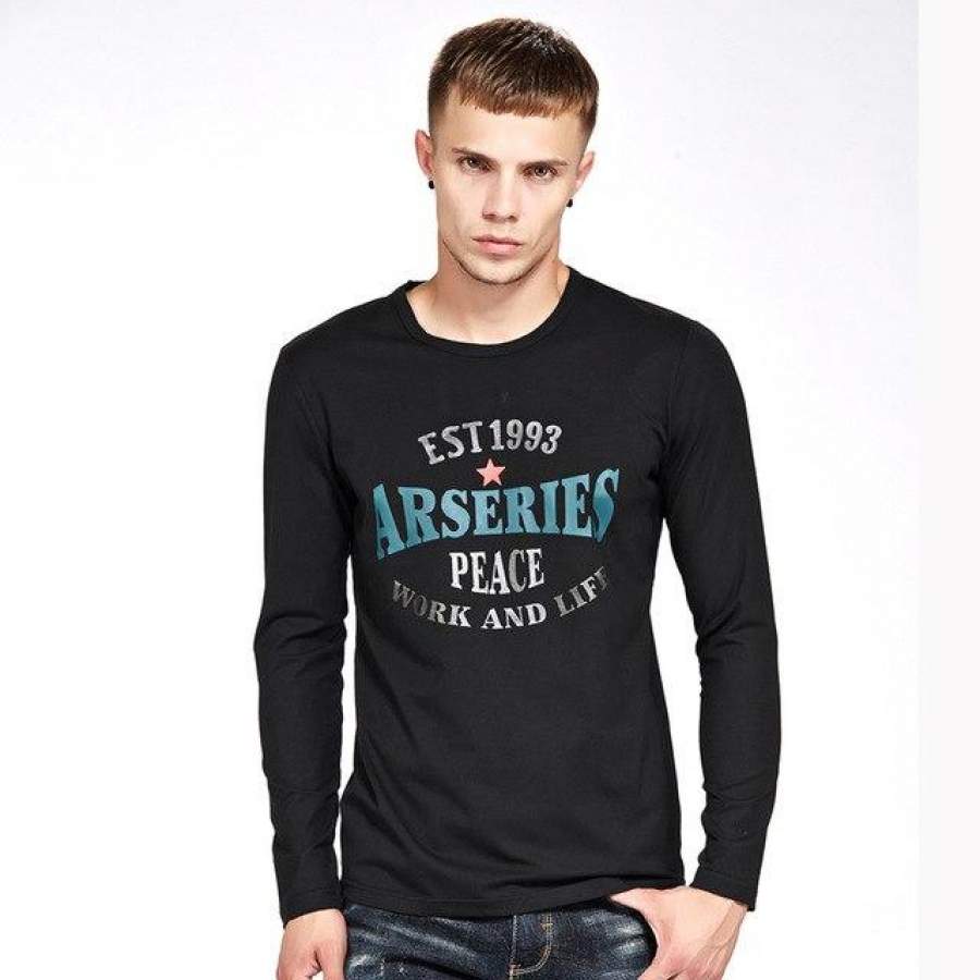 Long Sleeve T shirt Men Letter Tiger Print T Shirts Spring Autumn Slim Fit Casual Street wear T-shirt