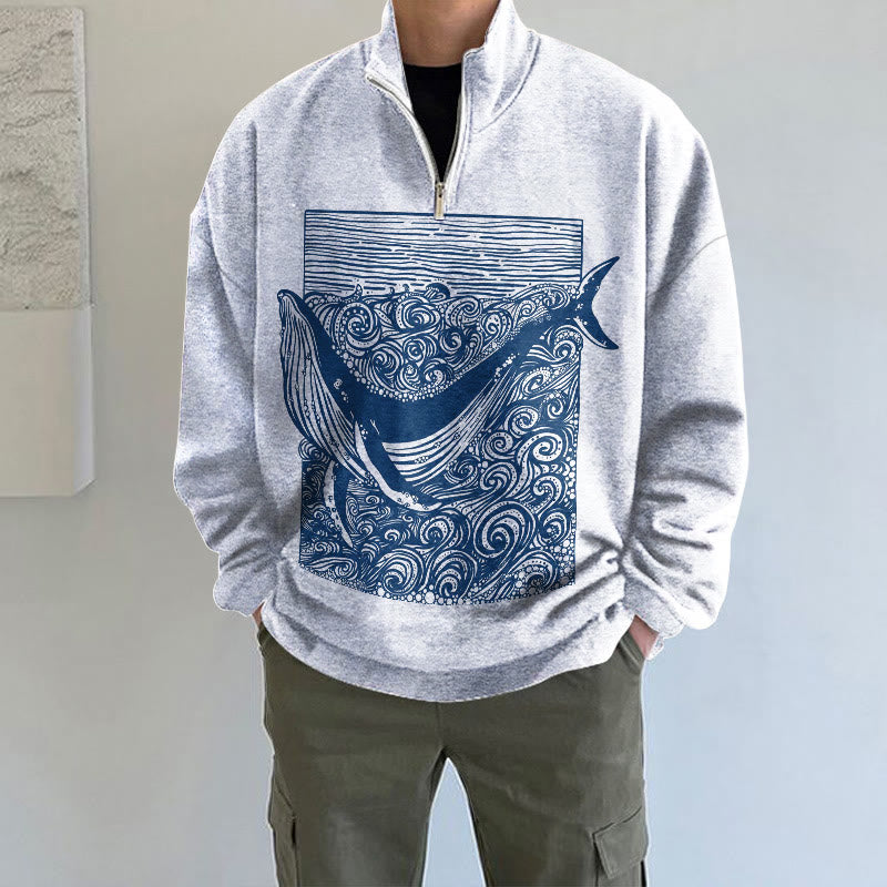 Whale & Waves Japanese Frame Art Print Zip Sweatshirt