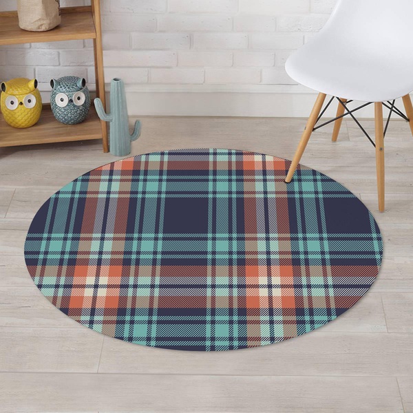 Blue Plaid Tartan Scottish Print Round Rug