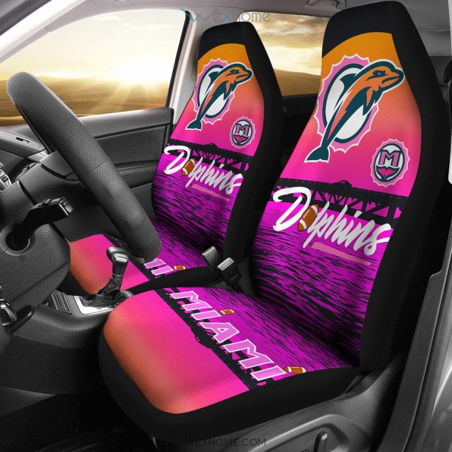 Miami Dolphins Football Car Seat Covers | Miami Dolphins Retro Background Fanart Seat Covers