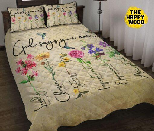 God Says You Are Flower Bird Quilt Bed Set And Pillow Covers