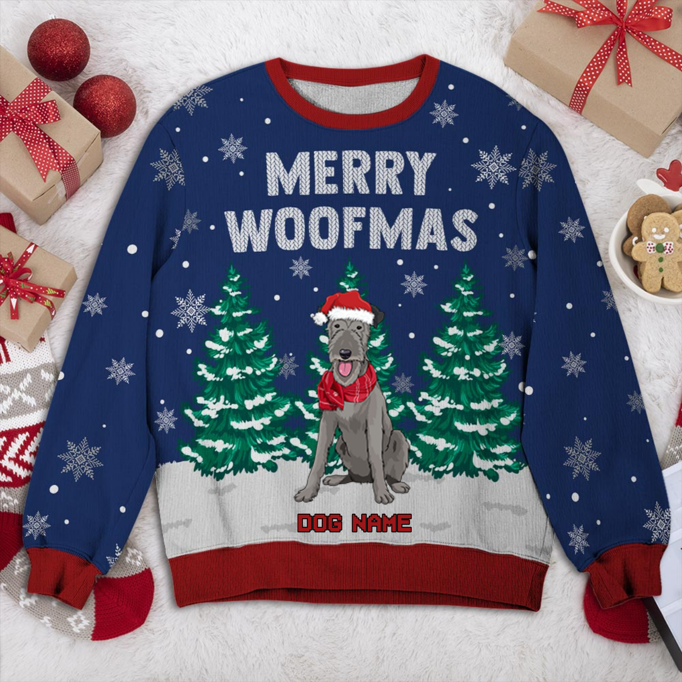 Wolfhound Personalized Sweater, Dog Ugly Christmas Sweater