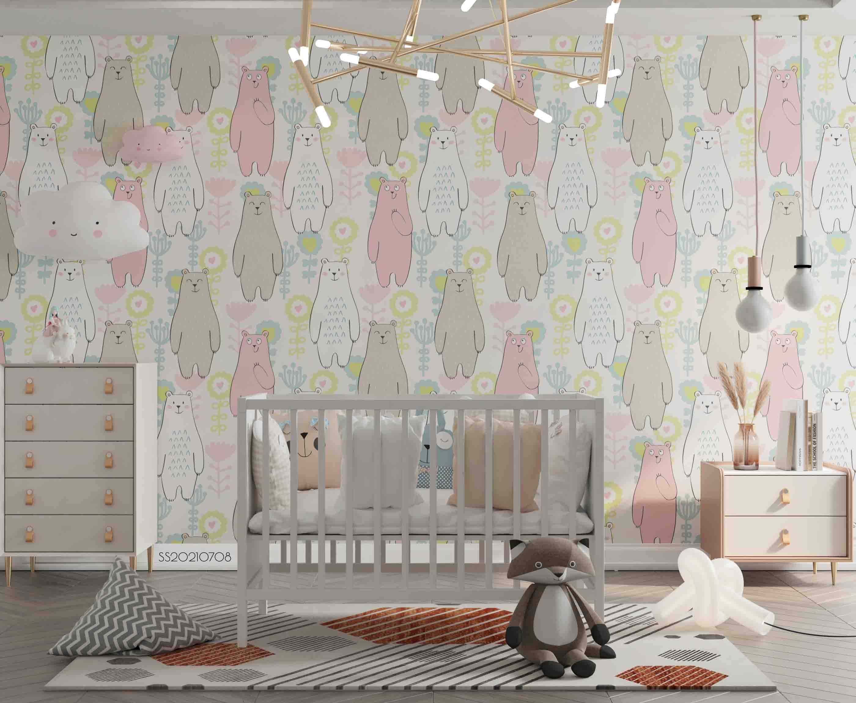 3D Cartoon Animal Color Bear Wall Mural Wallpaper Lqh 32