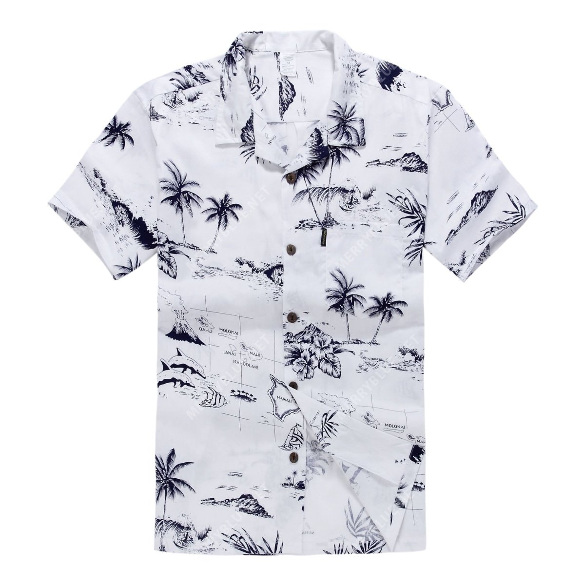 Palm Wave Hawaii Shirt White Map Ha105103