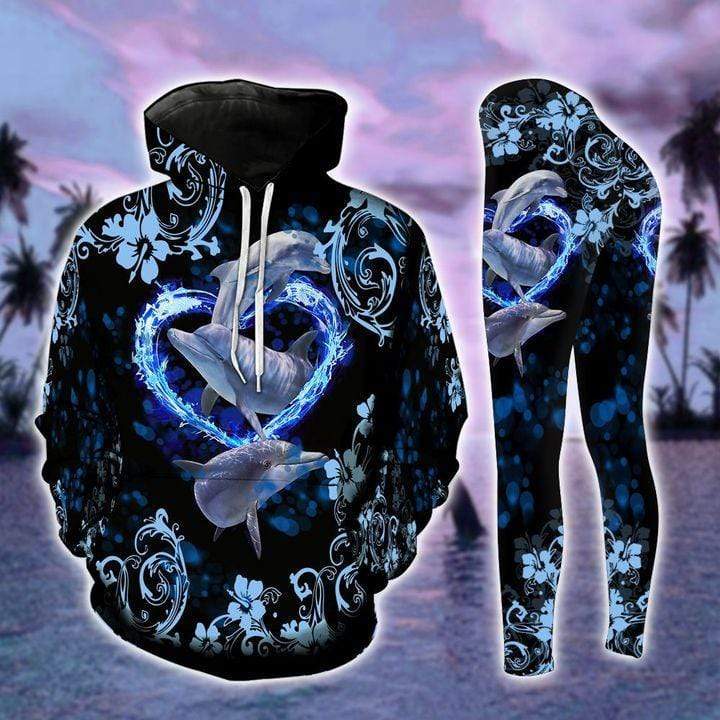 Dolphin All Over Print Leggings Hoodie Set Outfit For Women | Hts1248