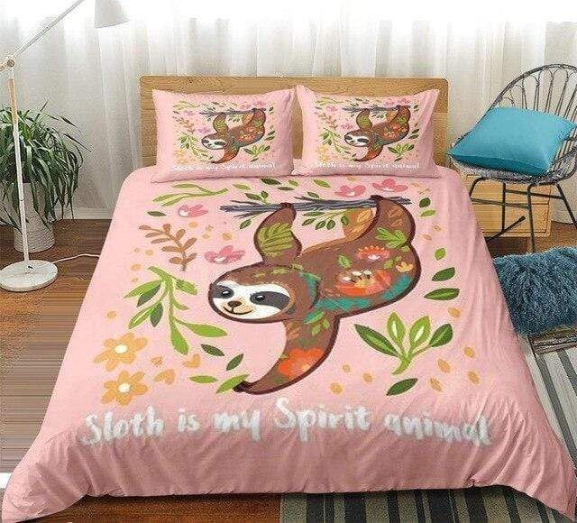 3D Pink Sloth Is My Spirit Animal Cotton Bed Sheets Spread Comforter Duvet Cover Bedding Sets