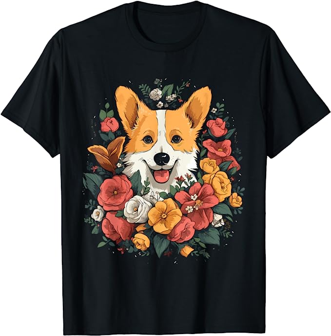 Nancistore – Corgi Flower T Shirt