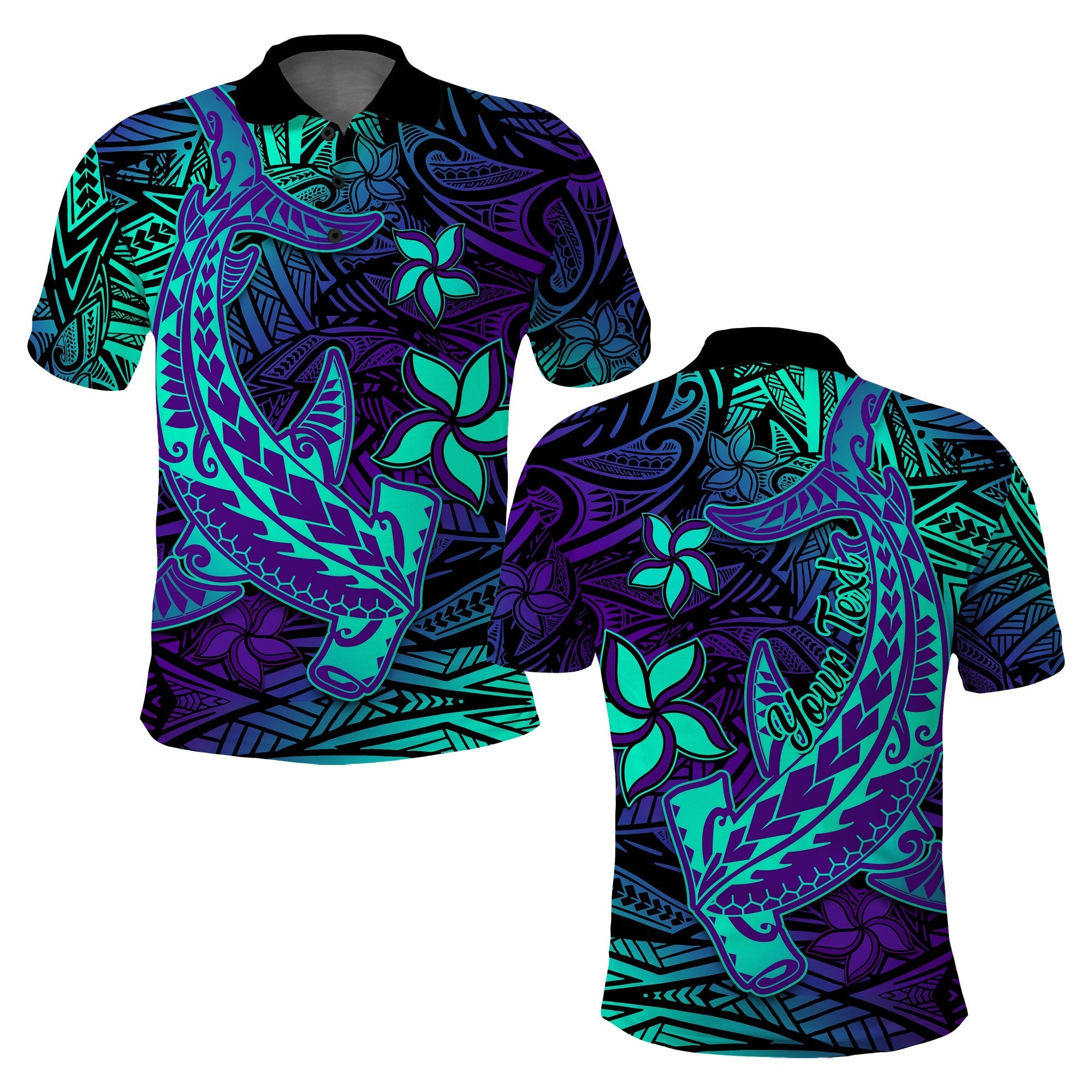 Custom Personalised Polynesian Polo Shirt Purple Paradise Hawaiian Tribal Hammerhead Shark Lt14