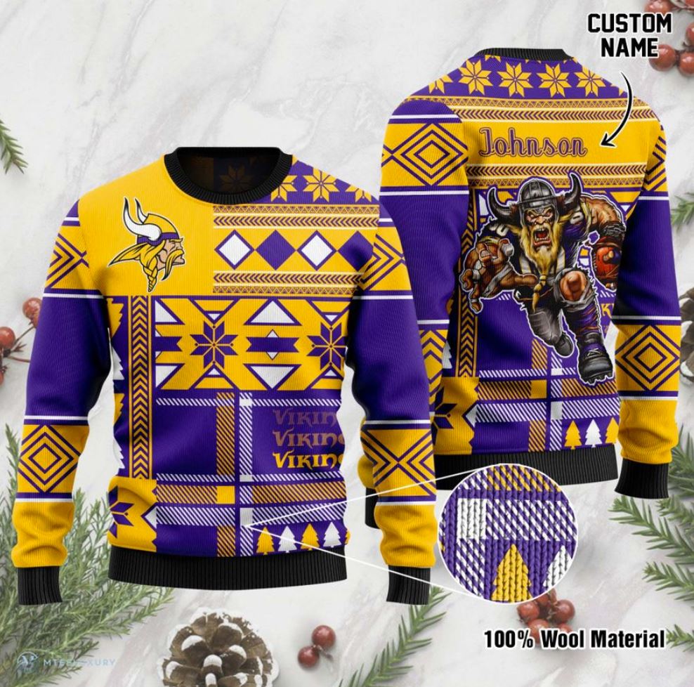 Personalized Minnesota Vikings Gift For Fan Ugly Wool Sweater Christmas