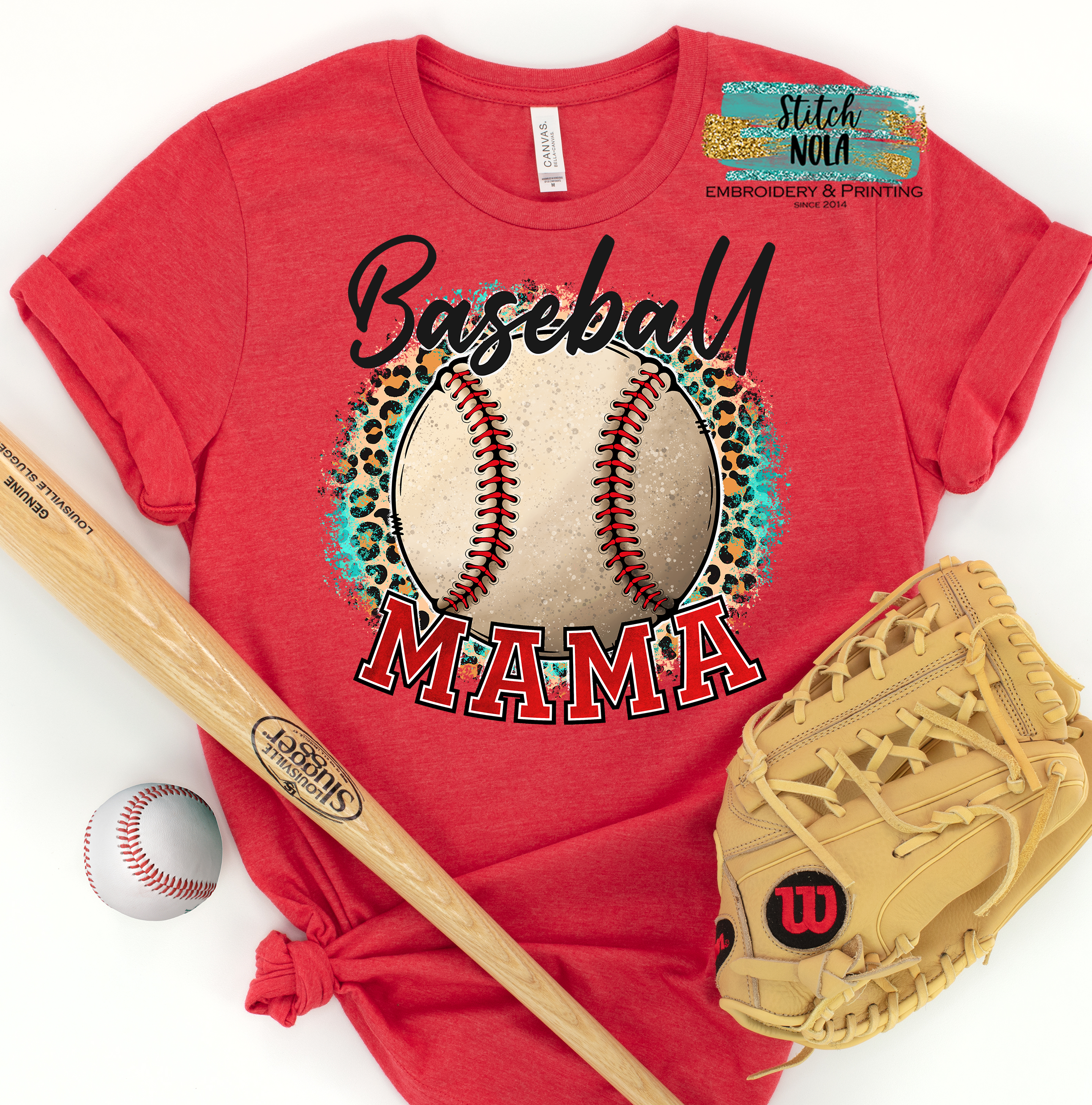 Baseball Mama With Leopard Printed Tee