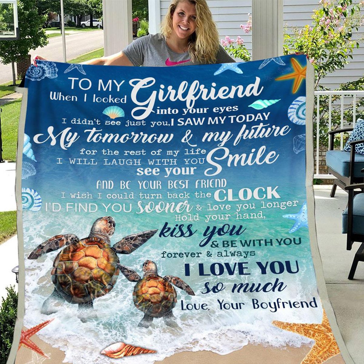 To My Girlfriend When I Looked Into Your Eyes Turtle Blanket Gift For Girlfriend Birthday Gift Home Decor Bedding Couch Sofa Soft And Comfy Cozy