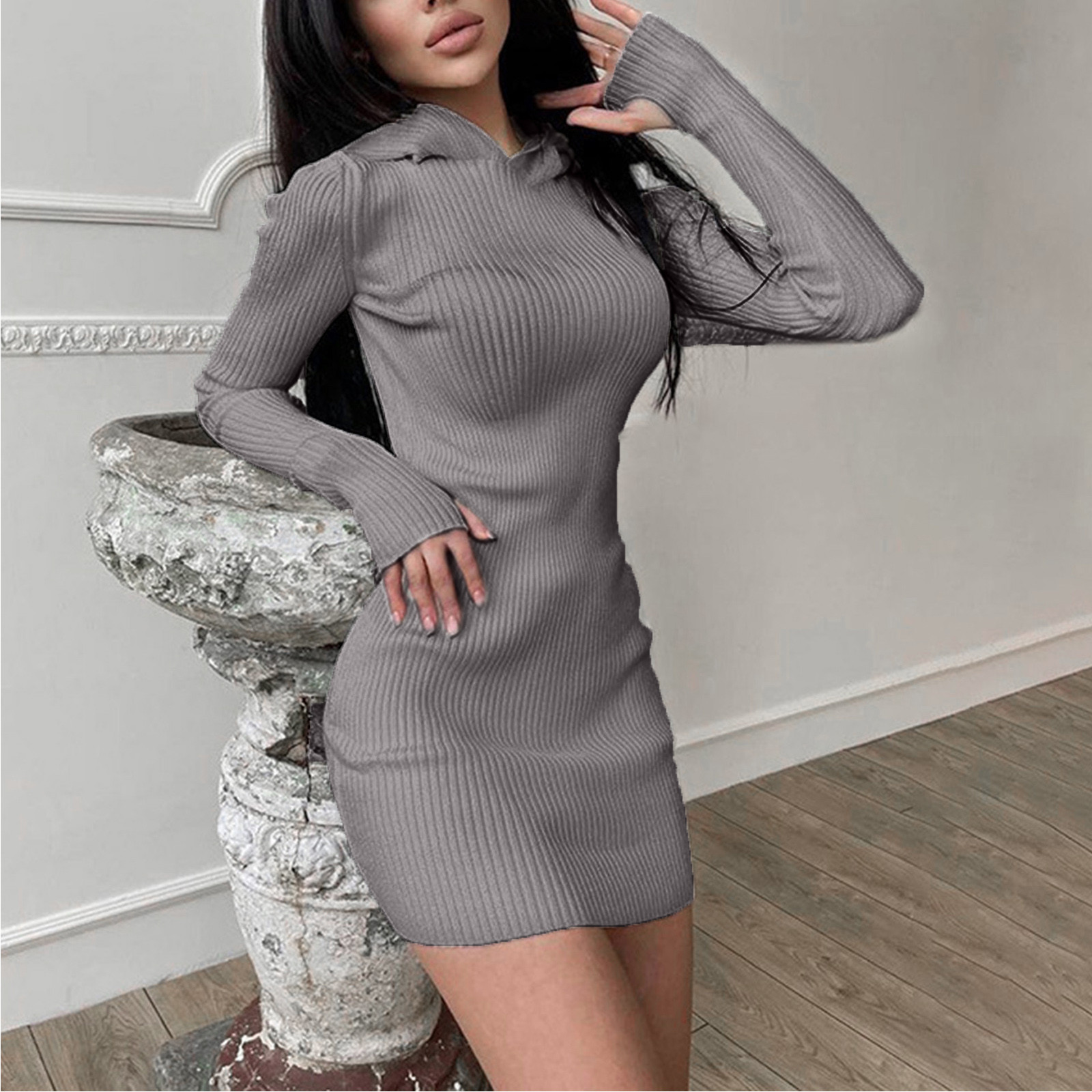 Sweater Dress Women Winter Sexy White Black Solid Color Long Sleeve Knitted Dress Bodycon Ribbed Dress Autumn Female Clothing alx