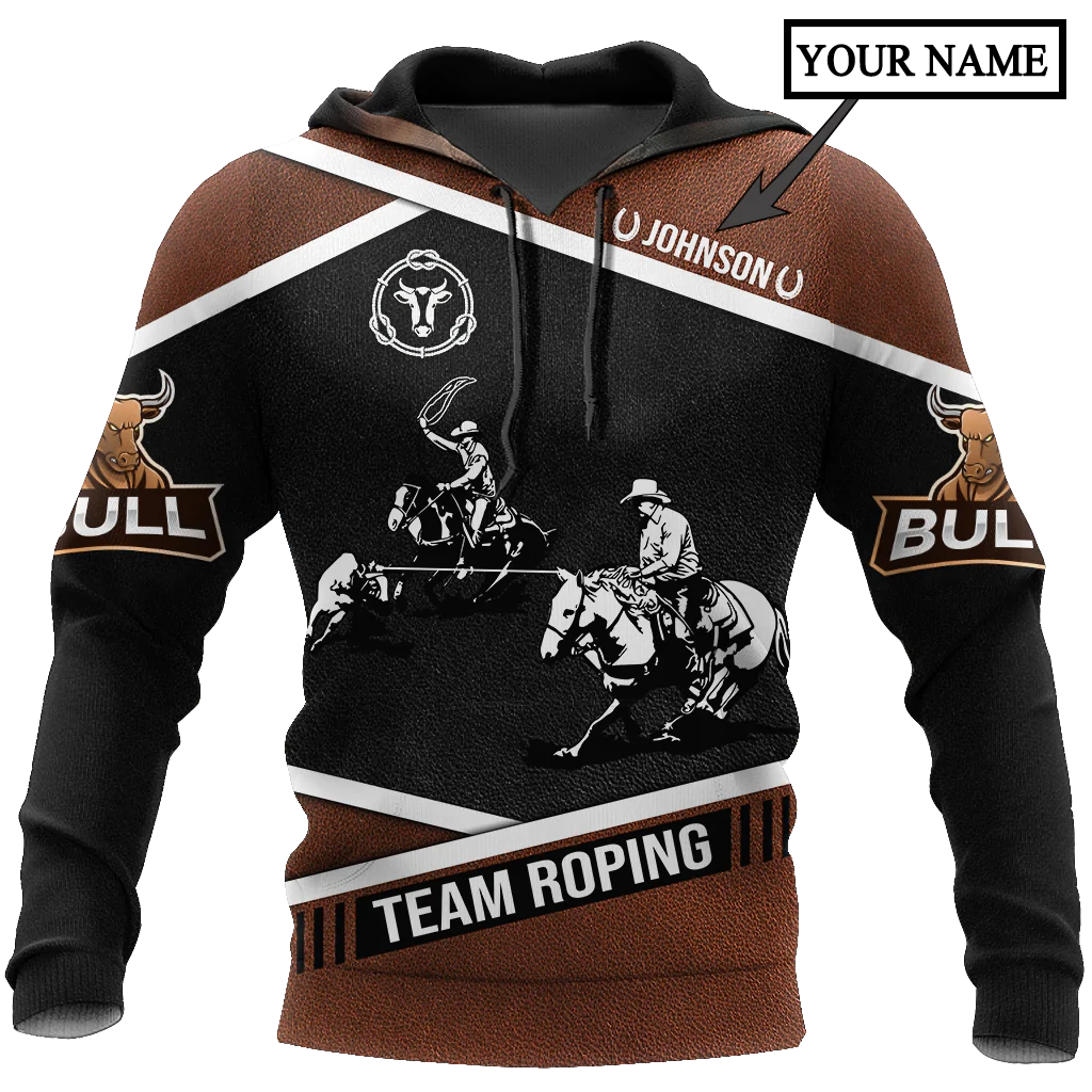 Personalized Name Bull Riding Unisex Hoodie Black Team Roping Hoodie, Cowboy Hoodies