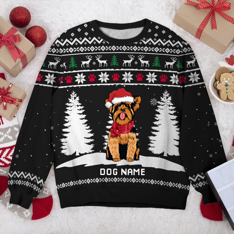 Yorkshire Terrier Winter Dog Personalized Sweater, Dog Ugly Christmas Sweater