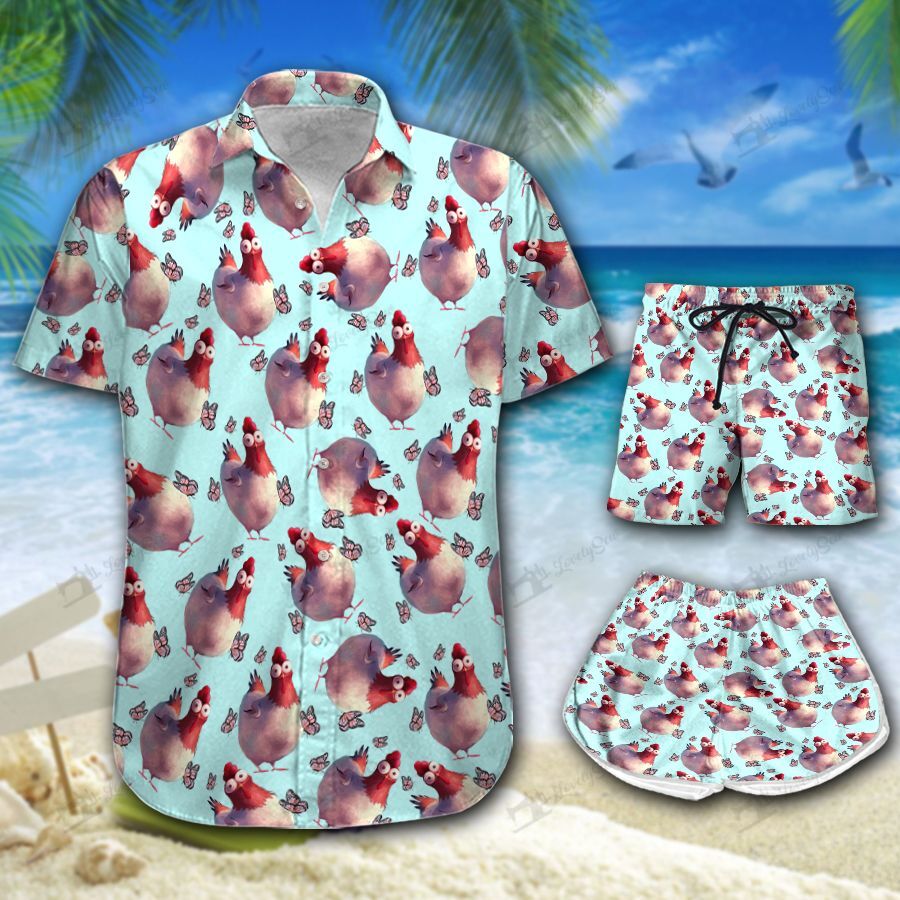 Chicken Blue Hawaiian Shirt Shorts Ha87138