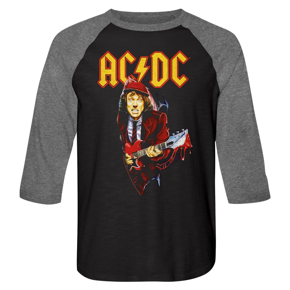 AC/DC – Guitar Drip | Vintage Black/Premium Heather Adult 3/4 Sleeve Raglan T-Shirt