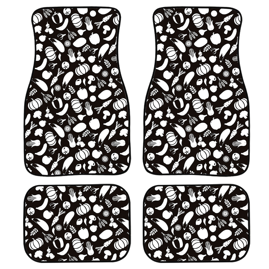 Blue And White Vegan Pattern Print Front And Back Car Floor Mats, Front Car Mat