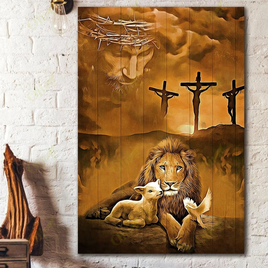 The Lion And Lamb Beside Golgotha Poster Canvas Home Decor Gifts For Man Woman