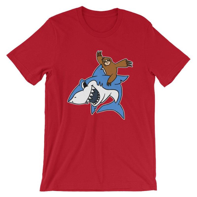 Crushtee Sloth Riding Shark T Shirt | Slow Moving Animal Tee | Sloth Rider Funny Humor Shirt | Animal Graphic Cool Short Sleeve Unisex t shirt Long Sleeve Hoodie