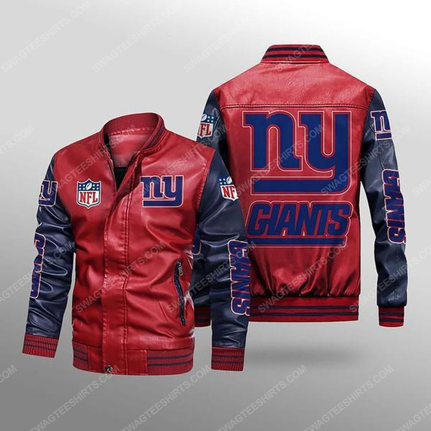 [Special Edition] New York Giants All Over Print Leather Bomber Jacket – Maria