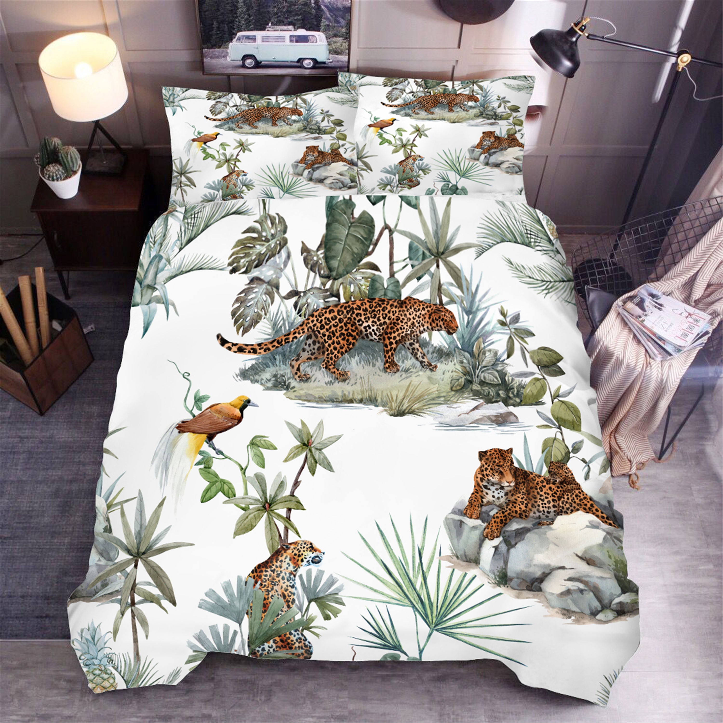 3D Leopard Bird Plants Quilt Cover Set Bedding Set Duvet Cover Pillowcases Sf21