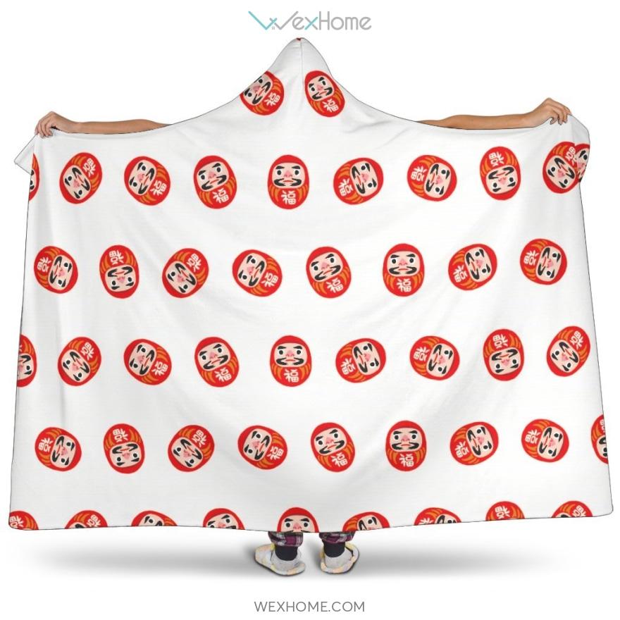 Daruma Japanese Wooden Doll Pattern Hooded Blanket