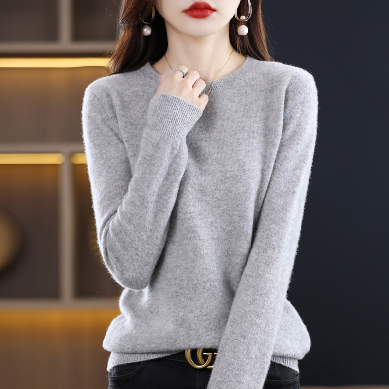 100% Merino Wool Sweater Women’s Round neck Pullover Autumn Winter Knitting Cashmere Sweater Korean Fashion Female Jacket Top alx