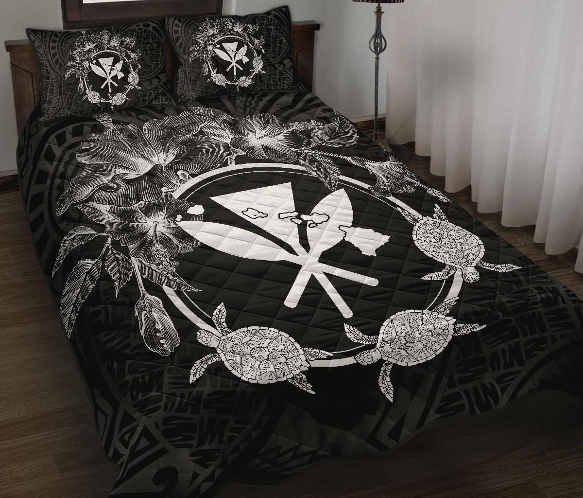 Alohawaii Home Set – Quilt Bed Set Hawaii Kanaka Turtle Hibiscus Polynesian Anthea Style White J4