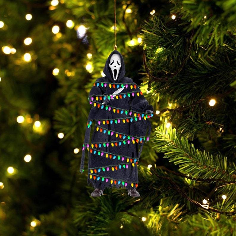 Ghost Mask Horror Characters Led Light, Horror Movies Character 2D Ornament, Christmas Tree Hanging 2D Ornament Decoration