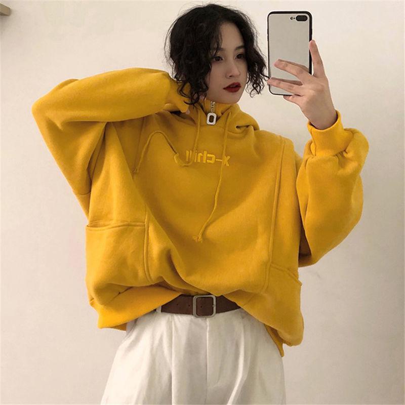 Woman’s Winter New Sweatshirt Women Korean Version Of The High Collar Hooded Loose Plus Velvet Thick Embroidery Student Jacket alx