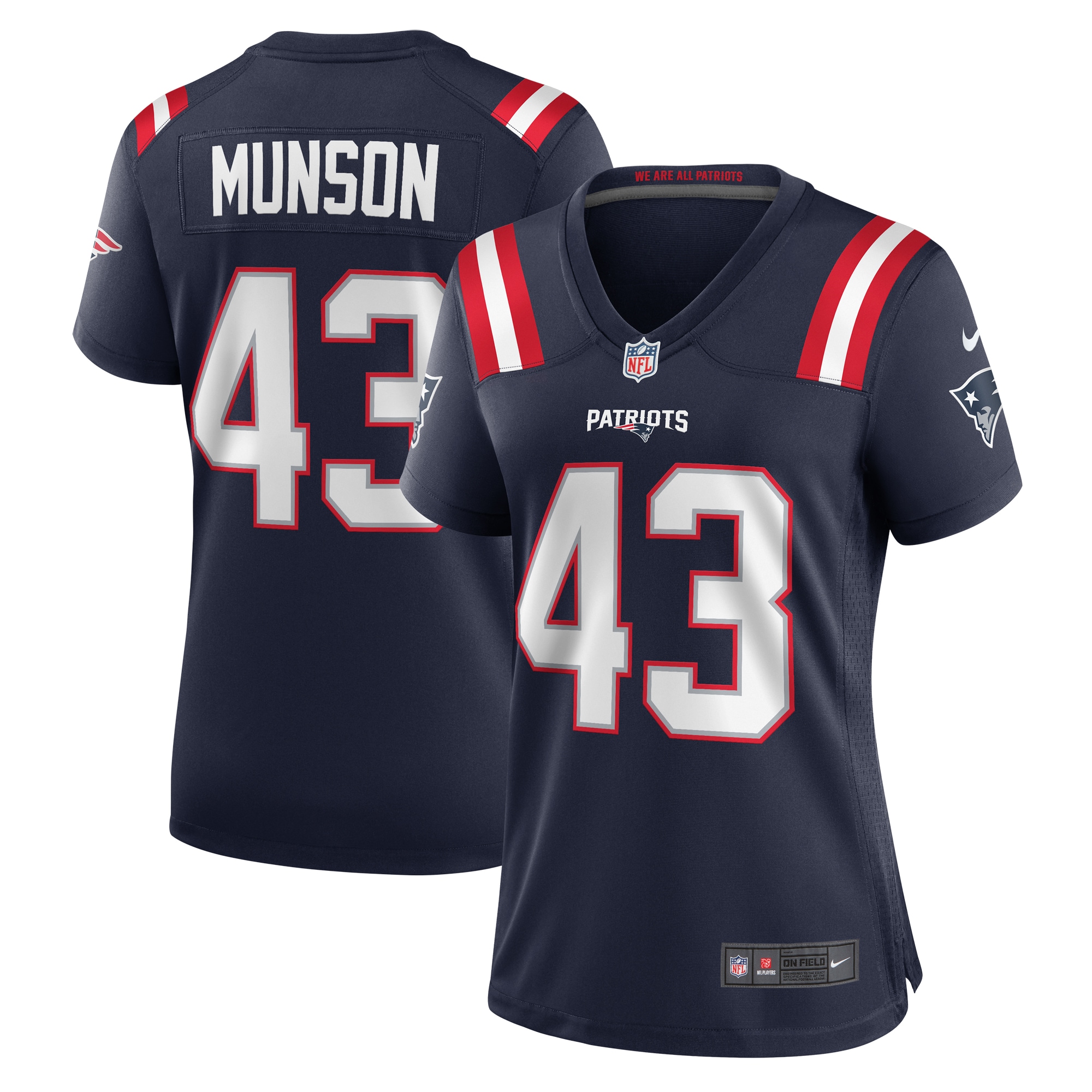 Calvin Munson New England Patriots Women's Home Game Player Jersey – Navy