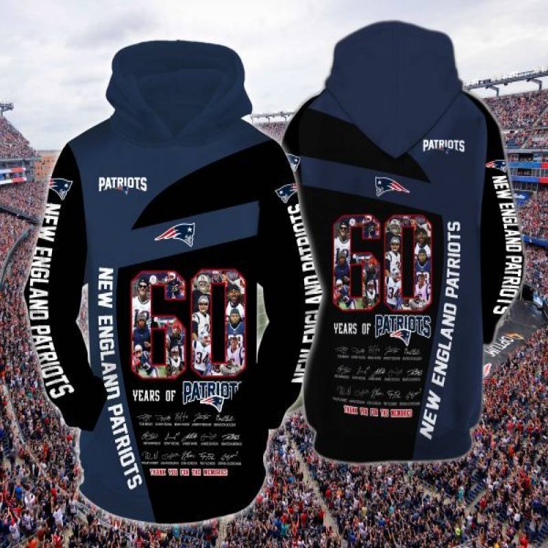 New England Patriots 60 Years of Patriots All Over Print 3D Hoodie, New England Patriots Apparel