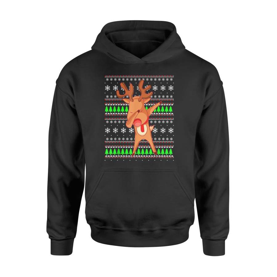 Dabbing Red Nose Reindeer Ugly Sweater Christmas T-Shirt – Standard Hoodie