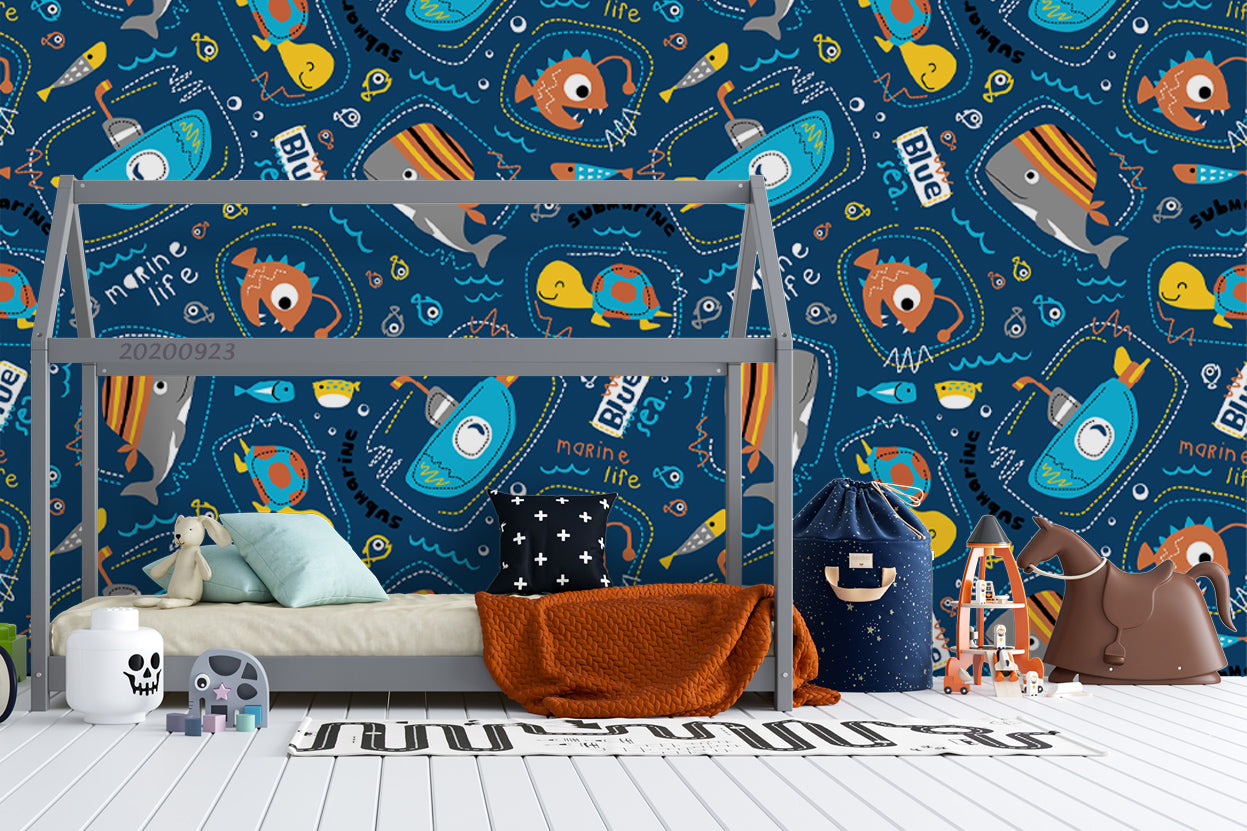 3D Cartoon Pattern Marine Animals Wall Mural Wallpaper Wj 3178