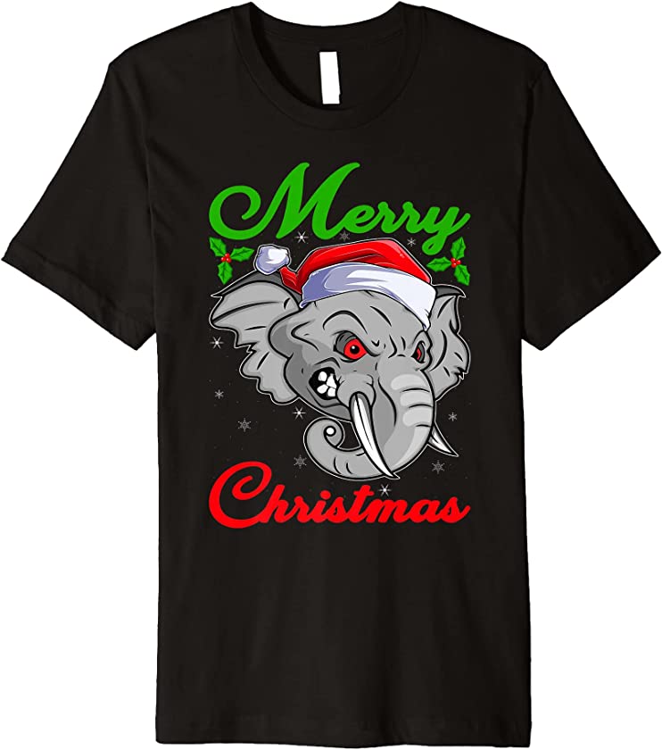 Funny Elephant Lover Matching Santa Hat Elephant Christmas Premium T-Shirt