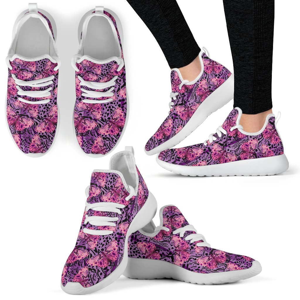 Purple Butterfly Leopard Mesh Knit Sneakers Shoes