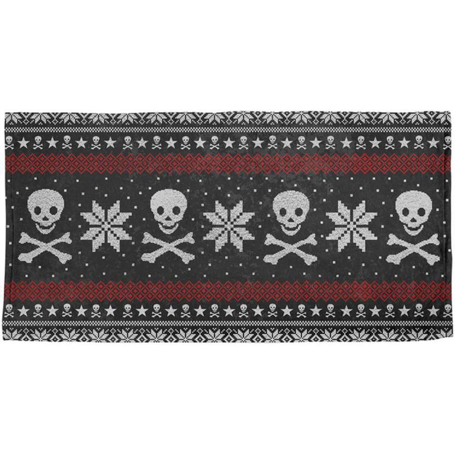 Ugly Christmas Sweater Pirate Skull and Crossbones All Over Beach Towel