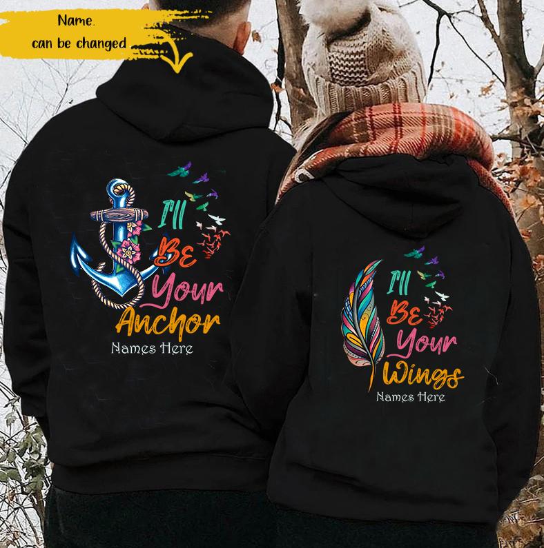 Personalized Wings And Anchor Love Couple T-Shirt Gift For Valentine  – Standard Hoodie