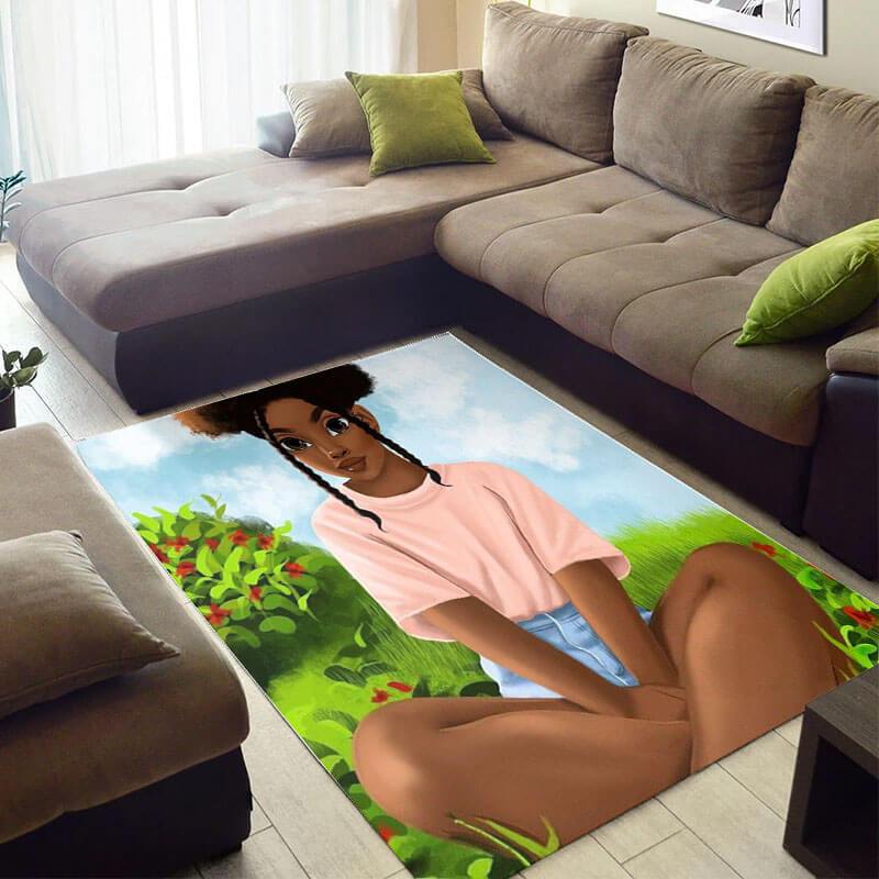 Trendy African Rug Cute African American Art Afro Girl African Design Floor Carpet African Style Decor WBG4024