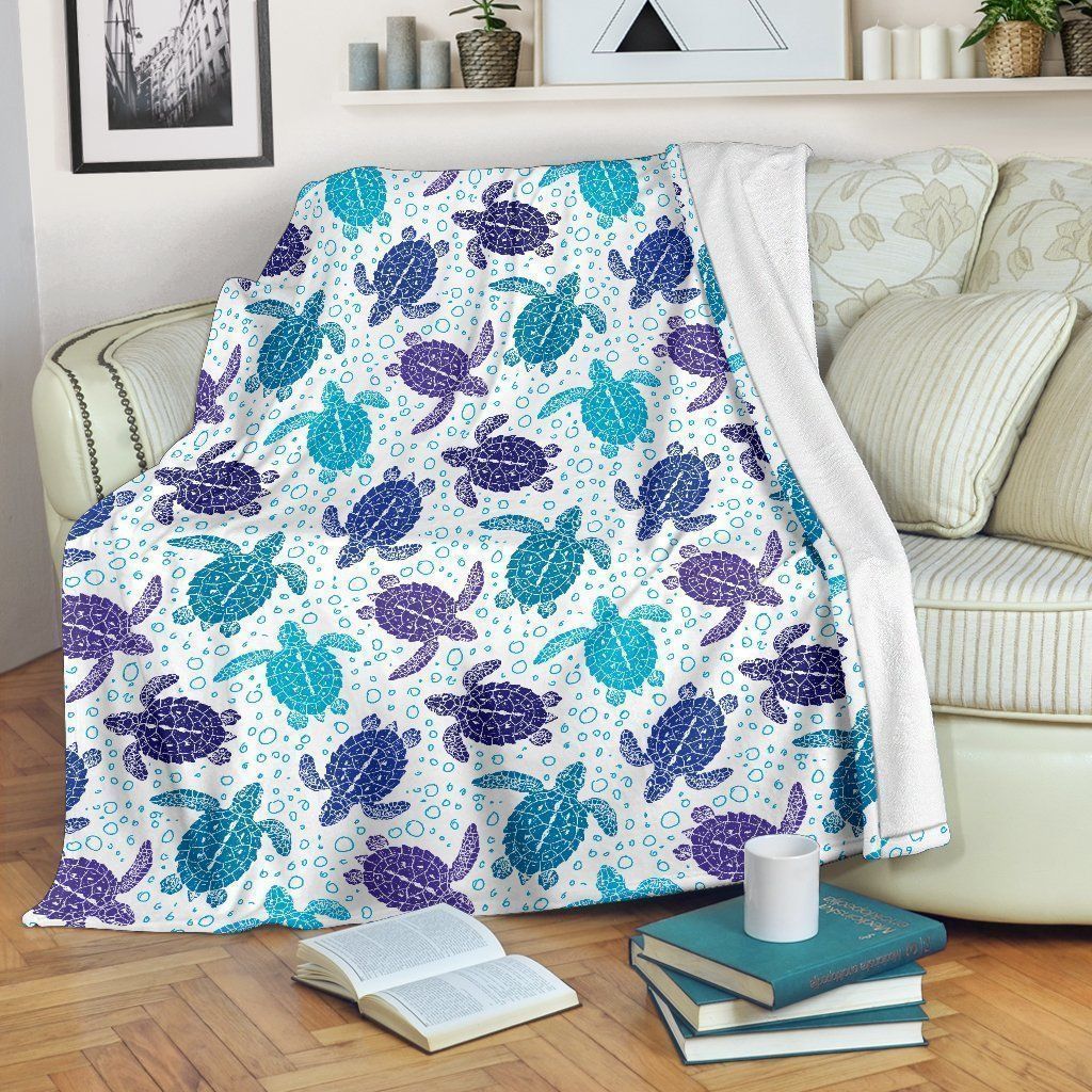 Blue And Purple Turtle Spotted Pattern Fleece Blanket, Sherpa Blanket, Gift For Aunt Gift For Parent, Family Member, Friends Gift, Christmas Gift, Home Decor, Home Living