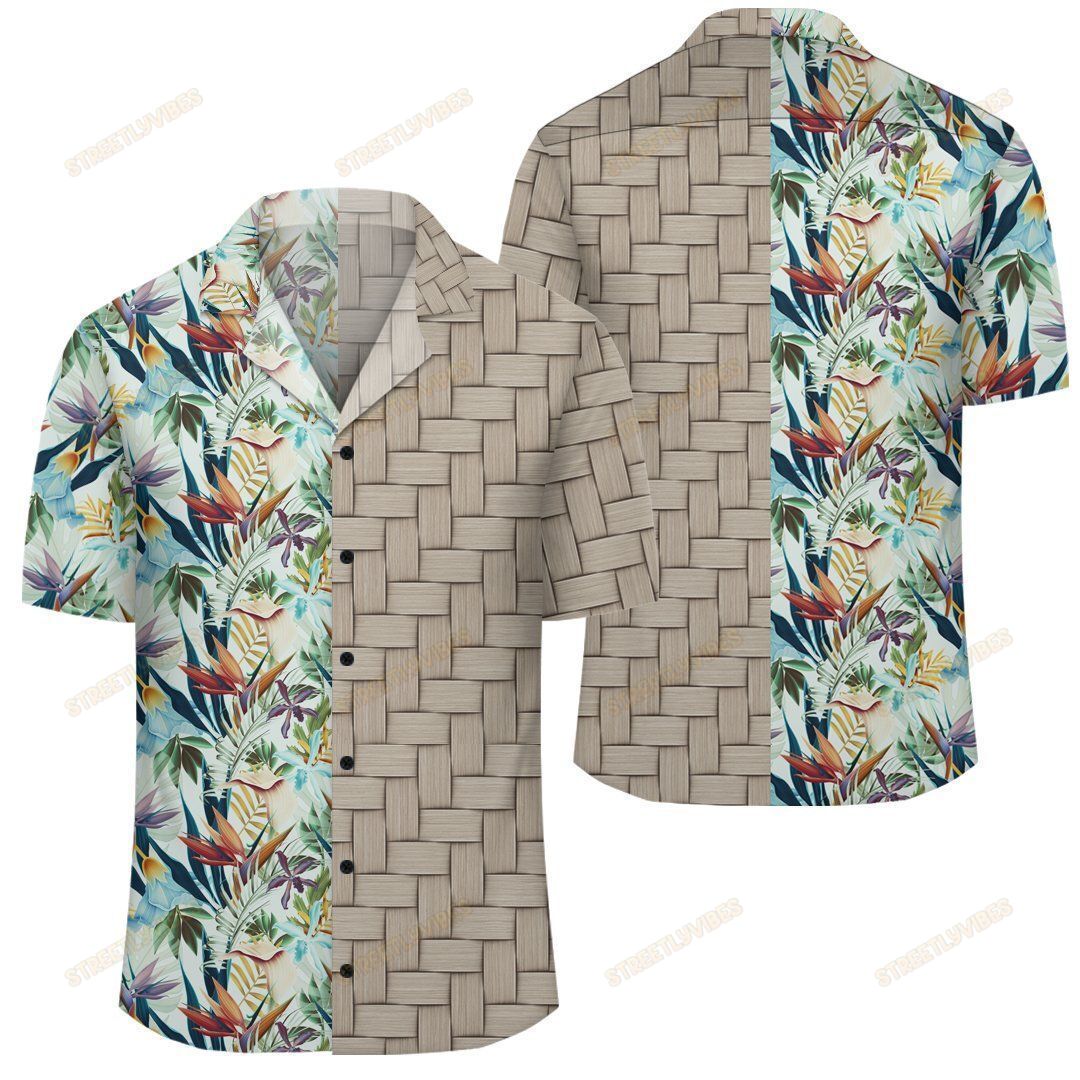 Hawaiian Seamless Tropical Flower Plant And Leaf Lauhala Moiety Shirt Ah Jr Ha88804