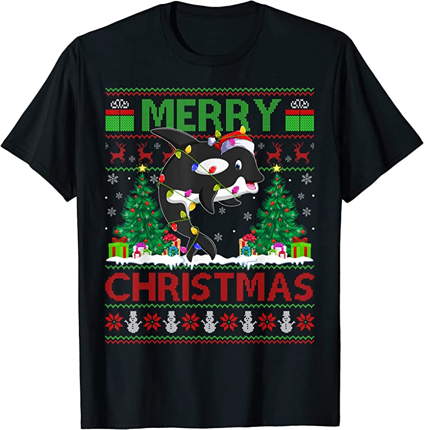 Whales Fish Lover Xmas Lighting Santa Ugly Whales Christmas T-Shirt