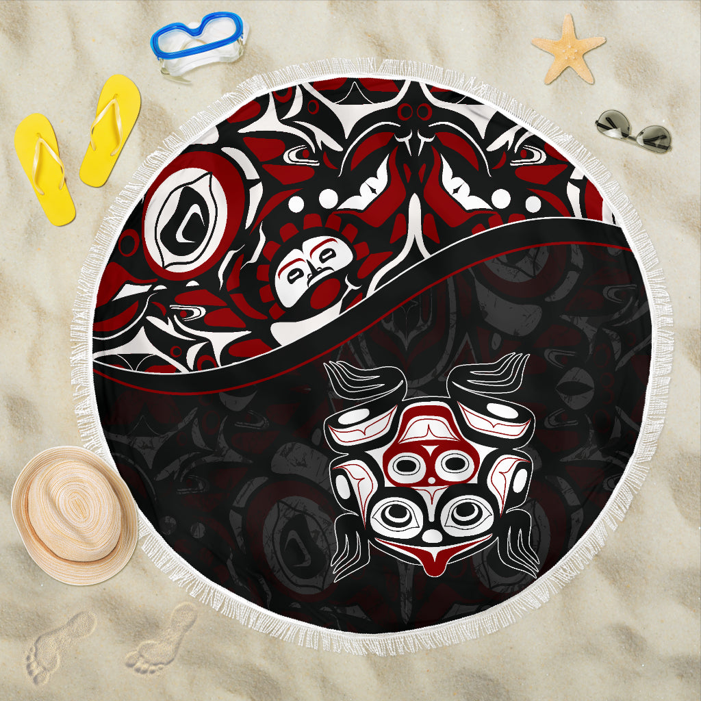 1stCanada Beach Blanket – Haida The Frog Style Tattoo (Balck) A02