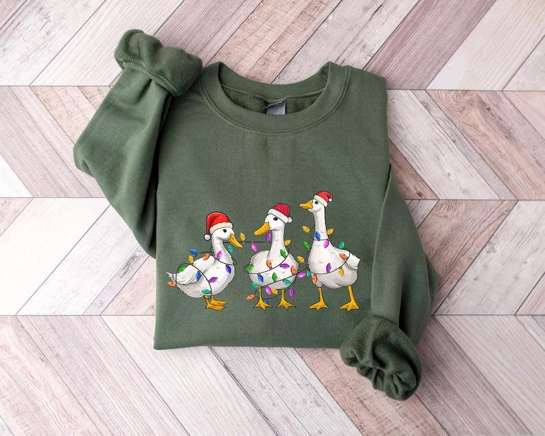 Duck Lights Christmas Sweatshirt 2D Crewneck Sweatshirt All Over Print Sweatshirt For Women Sweatshirt For Men Sws5073