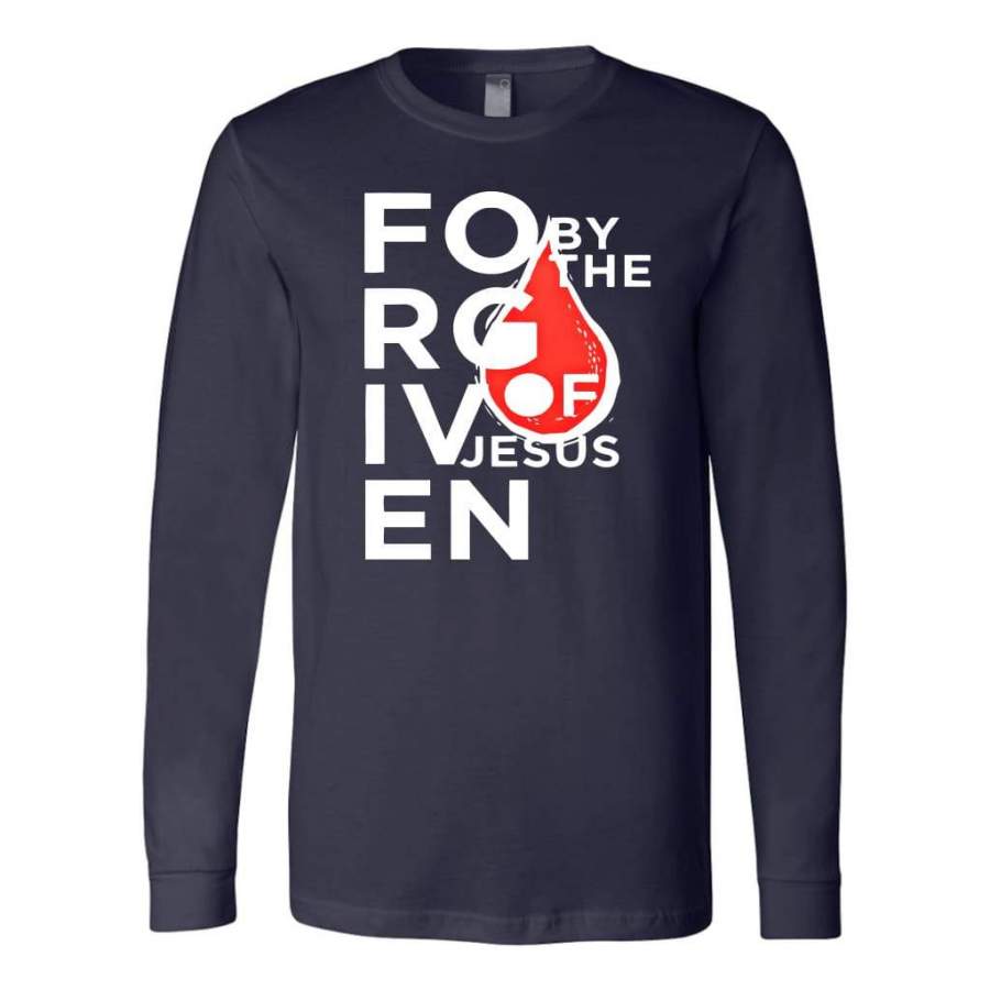 Forgiven by the blood of Jesus long sleeve t-shirt – Christian apparel