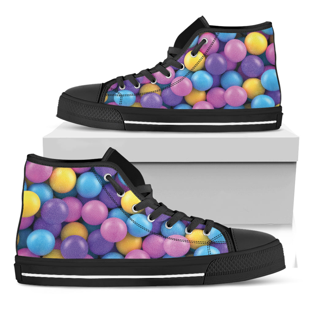 Sweet Candy Ball Pattern Print Black High Top Shoes