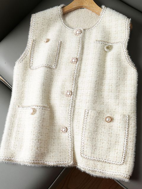 Spring Women Vest Faux Mink Fur Luxurious Single-Breasted Waistcoat Knitted Sweater Vest Sleeveless Oversized Jacket C-133 alx