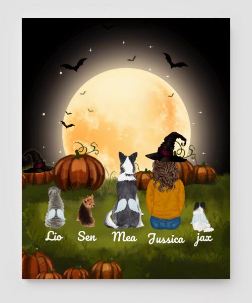 Personalized Canvas, Halloween Canvas And Poster Halloween Gift Custom Dog And Girl Pg1254