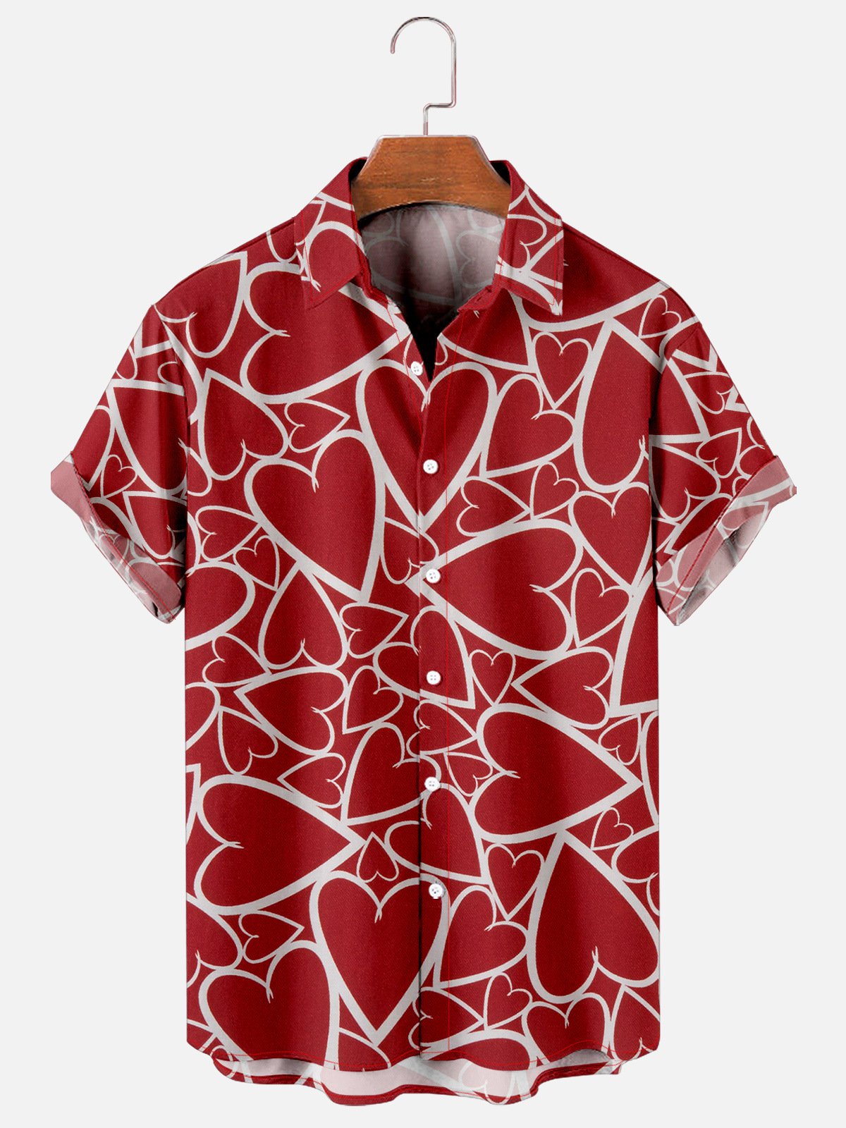 Mens St Day Sweet Hearts Print Casual Breathable Short Sleeve Hawaii Shirts Ha19805